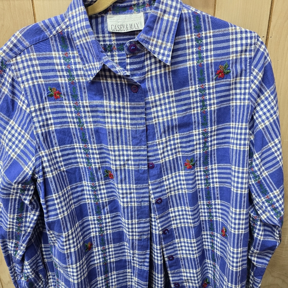 Blue Checkered Womans Christmas Casual Shirt